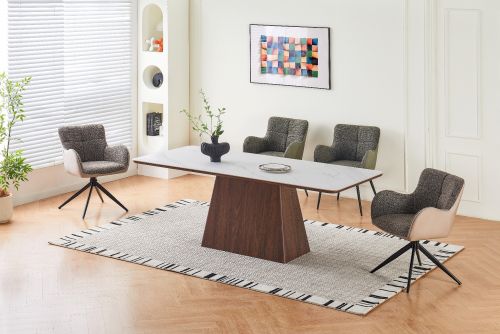 Ezra Dining Table - Walnut & White Sintered Stone