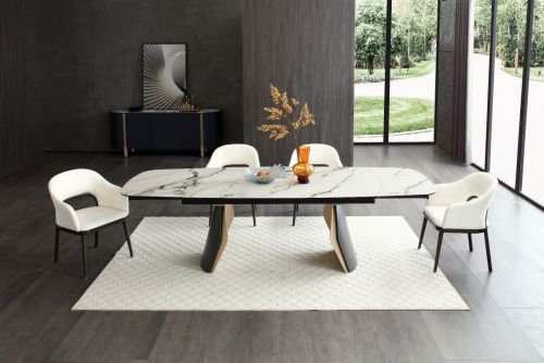 Fidenza Extending Table - Black Ash & Calacatta Verde