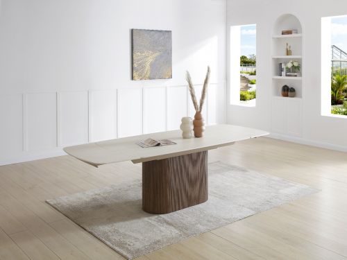 Ginevra Dining Table - Walnut & Italian White Travertine