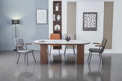 Mateo Dining Table - Walnut & White Sintered Stone
