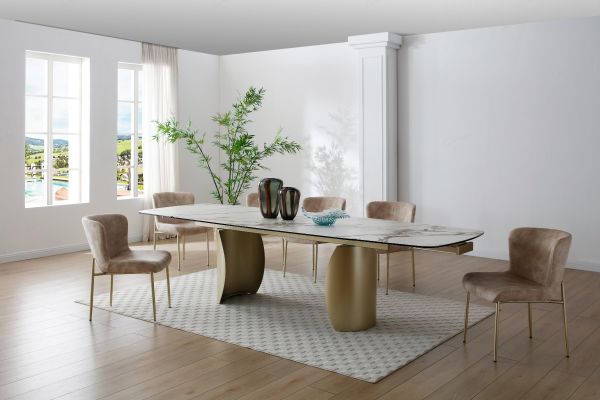 Palazzo Extending Dining Table - Matt White & Earth Vein Italian ...